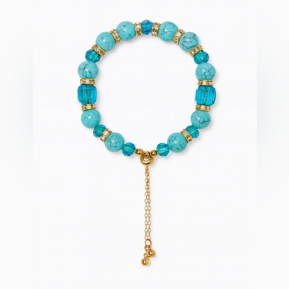 Turquoise and Gold Beaded Bracelet - Picture 1 of 8